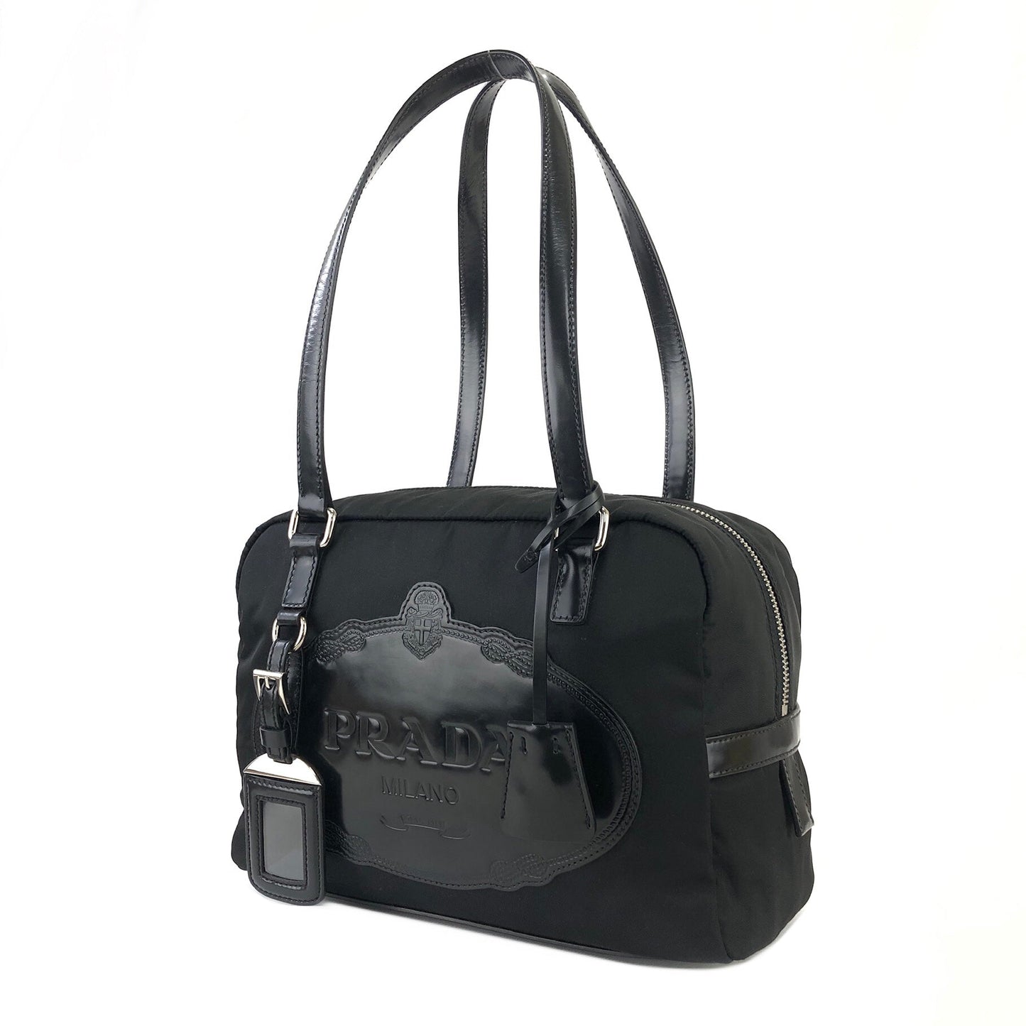 PRADA Big logo Nylon Shoulder bag Handbag Black Vintage Old fzeu5f
