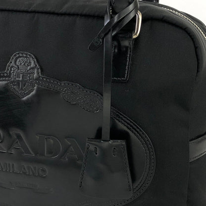 PRADA Big logo Nylon Shoulder bag Handbag Black Vintage Old fzeu5f