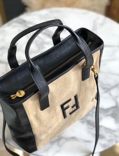 FENDI Logo Canvas Tote bag Shoulder bag Beige Old Vintage daa3k5