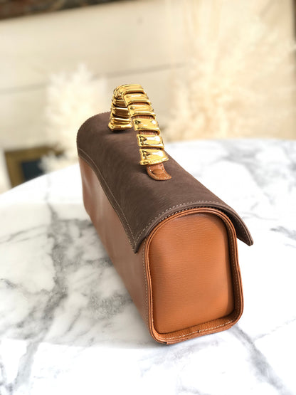 LOEWE Velazquez 手提包 化妝包 金屬手把 棕色 復古 舊 dkxkx5