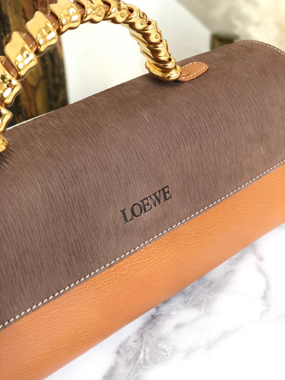 LOEWE Velazquez 手提包 化妝包 金屬手把 棕色 復古 舊 dkxkx5