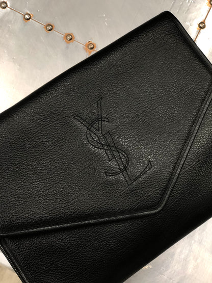 Yves Saint Laurent Logo stitch Clutch bag Black Vintage Old pdt4w5