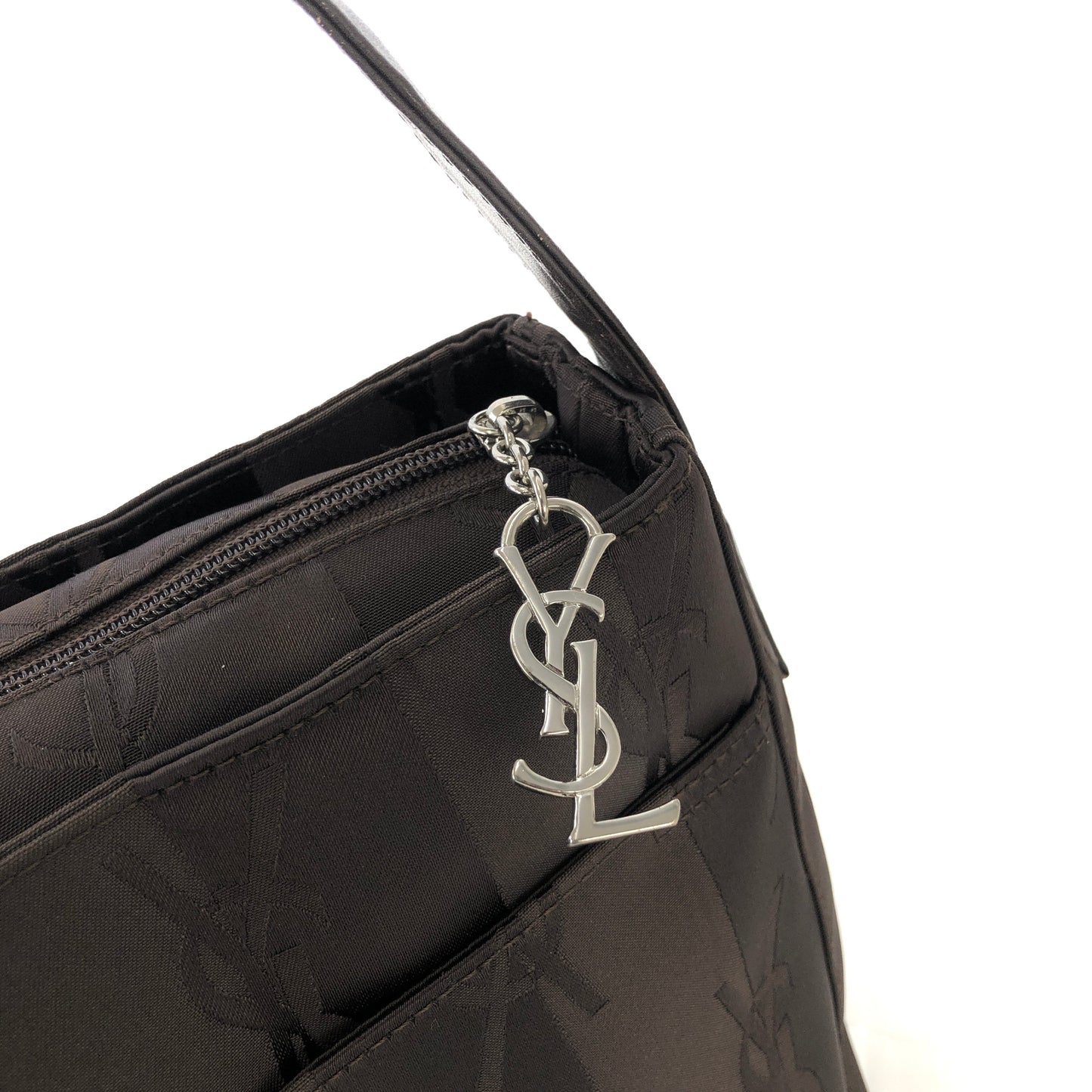 Yves Saint Laurent YSL logo Stripe Nylon Shoulder bag Black Vintage Old vrpv4g