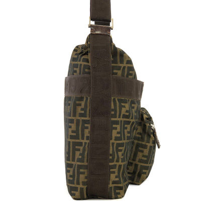 FENDI Zucca Front zipper Jacquard Shoulder bag Brown Vintage Old kkez6c