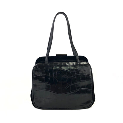 PRADA Crocodile emboss Leather Velour Purse bag Handbag Black Vintage sx2vcj