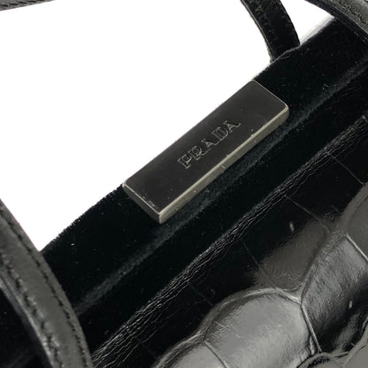 PRADA Crocodile emboss Leather Velour Purse bag Handbag Black Vintage sx2vcj