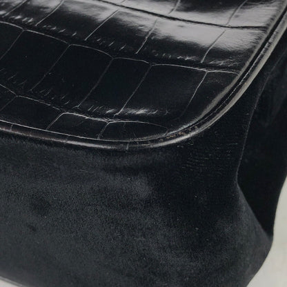 PRADA Crocodile emboss Leather Velour Purse bag Handbag Black Vintage sx2vcj