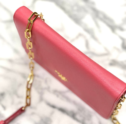 PRADA Logo Saffiano leather Chain Wallet Shoulderbag 1M1405 Pink Vintage Old jz8uth