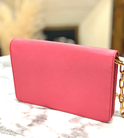 PRADA Logo Saffiano leather Chain Wallet Shoulderbag 1M1405 Pink Vintage Old jz8uth