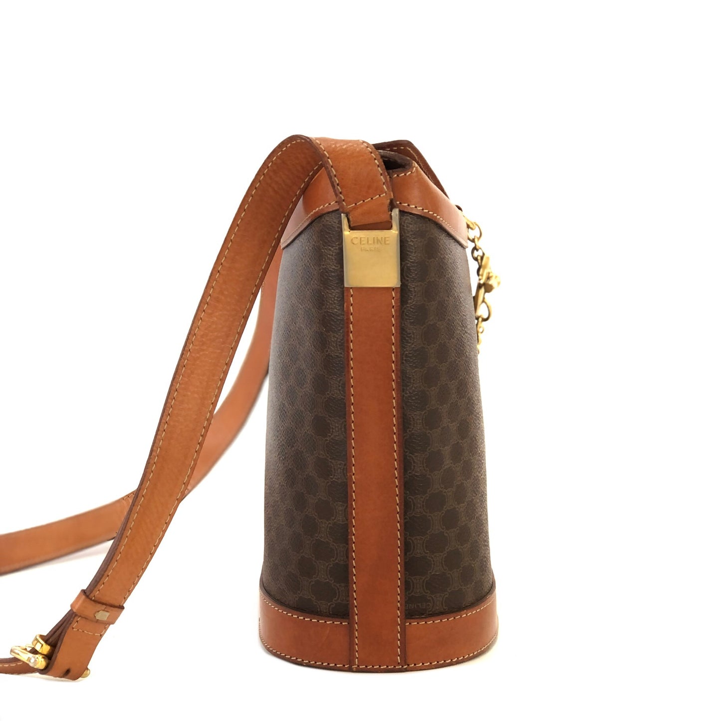 CELINE Macadam Mantel chain Bucket bag Shoulderbag Brown Vintage Old CELINE wnm4fz