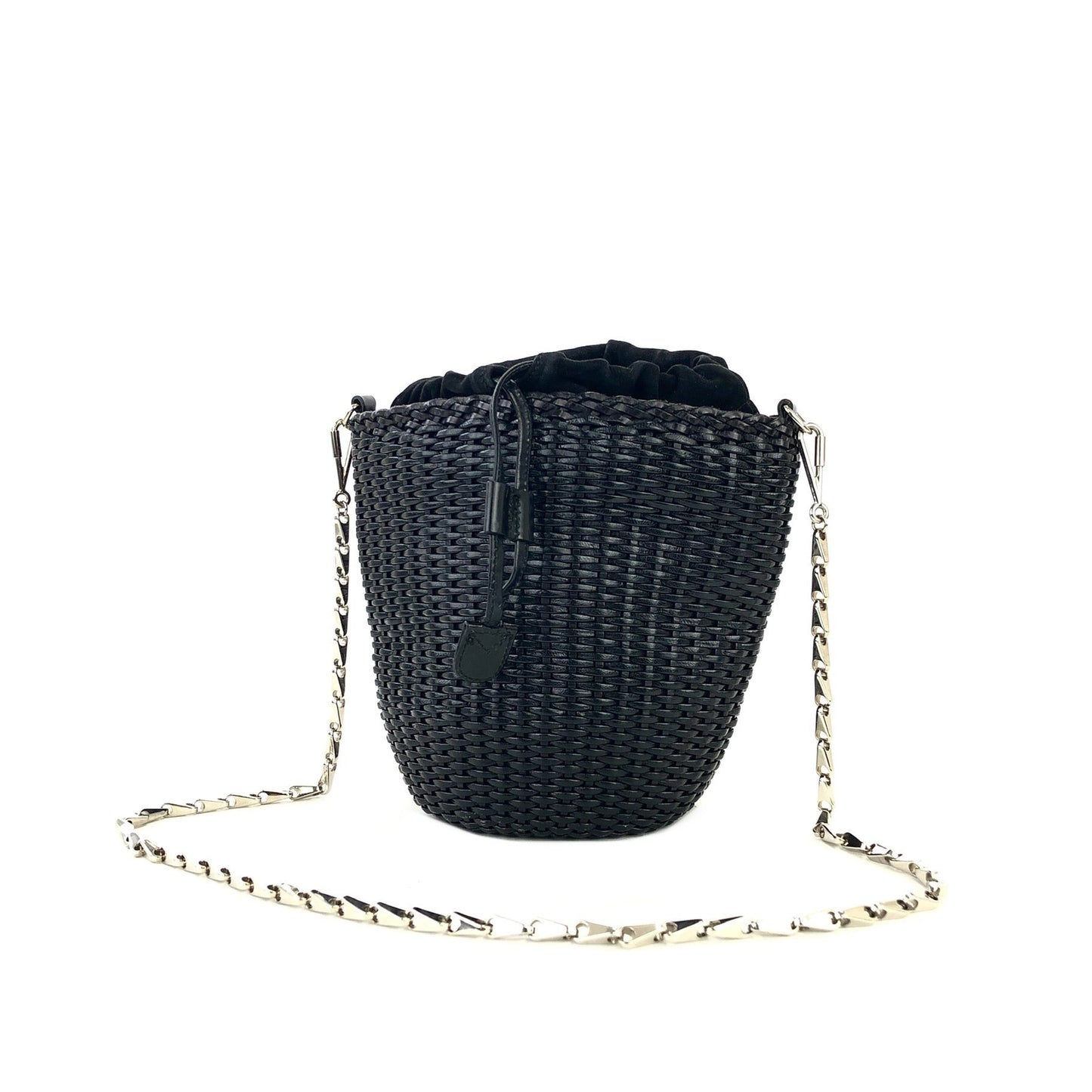 GUCCI Straw Bucket Crossbody Chain Shoulder bag Black Vintage OldGUCCI hsxxy8