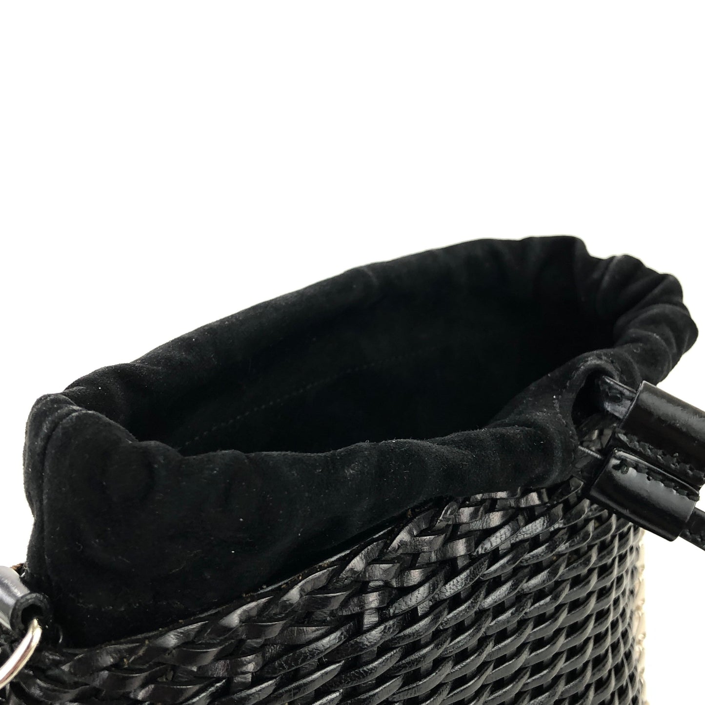 GUCCI Straw Bucket Crossbody Chain Shoulder bag Black Vintage OldGUCCI hsxxy8