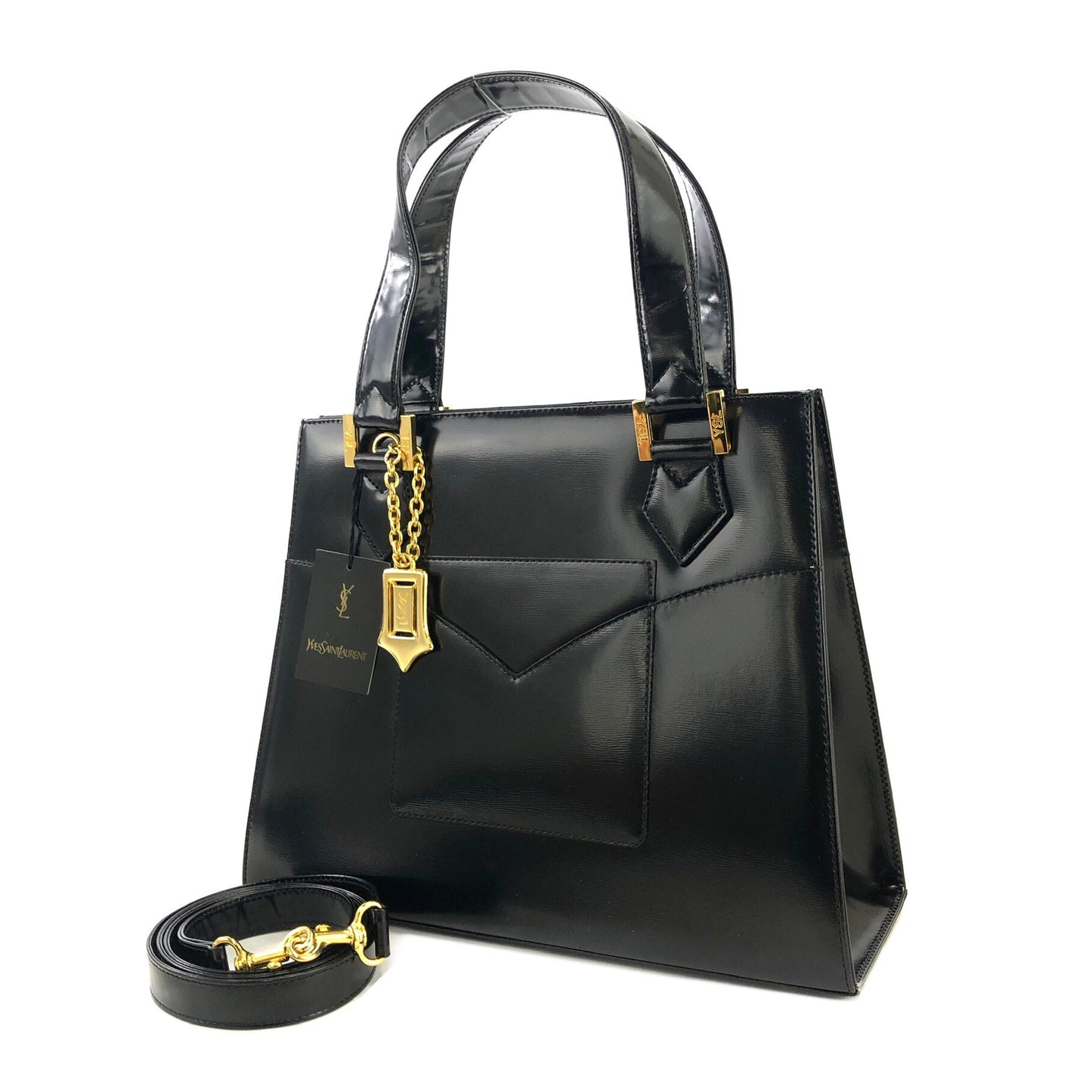 Yves Saint Laurent YSL logo charm Handbag Shoulder bag Black Vintage Old fgbhs2