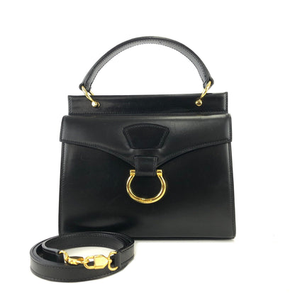 CELINE Horsebit Double face Handbag Shoulder bag Black Vintage Old Celine ainh7x