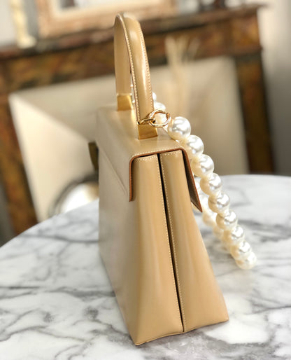 Salvatore Ferragamo Gancini Pearl Handle Handbag Beige Vintage Old n8hzha
