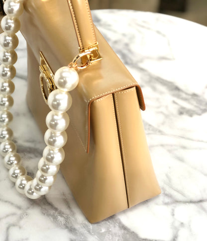 Salvatore Ferragamo Gancini Pearl Handle Handbag Beige Vintage Old n8hzha