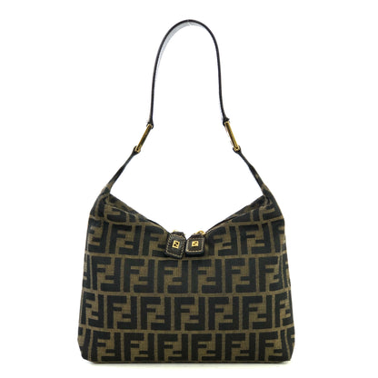 FENDI Zucca Double zipper Hobo Jacquard Shoulder bag Brown Vintage Old waiexe