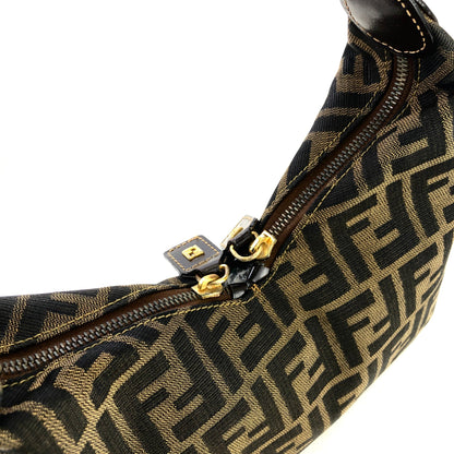 FENDI Zucca Double zipper Hobo Jacquard Shoulder bag Brown Vintage Old waiexe