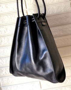 GUCCI Logo Leather Drawstring Shoulder bag Handbag Black Vintage Old Gucci pih6he
