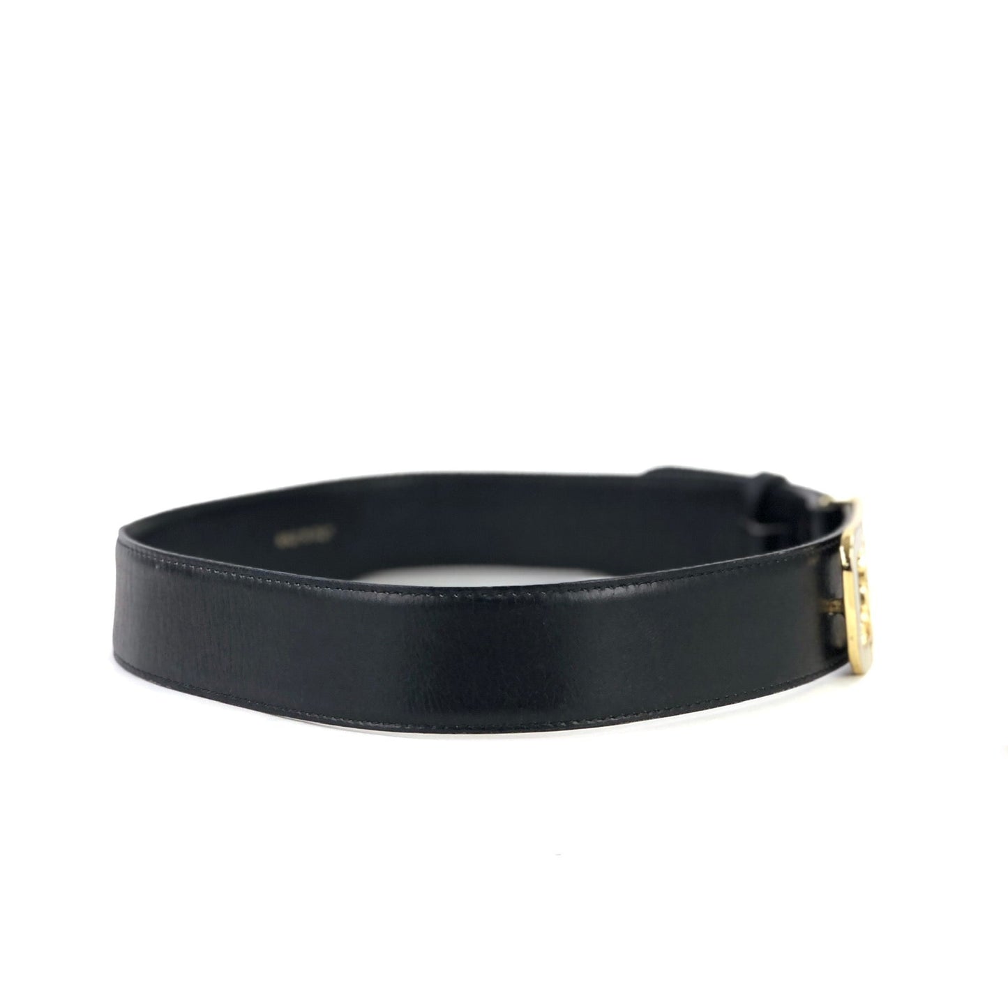 CELINE Horse carriage Leather Belt Black Vintage Old Celine kphbkx