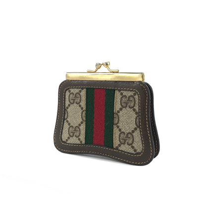 GUCCI Sherry line GG Plus Clasp Coin purse Small wallet Brown Vintage Old Gucci rktn84