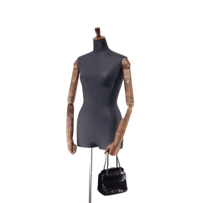 PRADA Crocodile emboss Leather Velour Purse bag Handbag Black Vintage sx2vcj