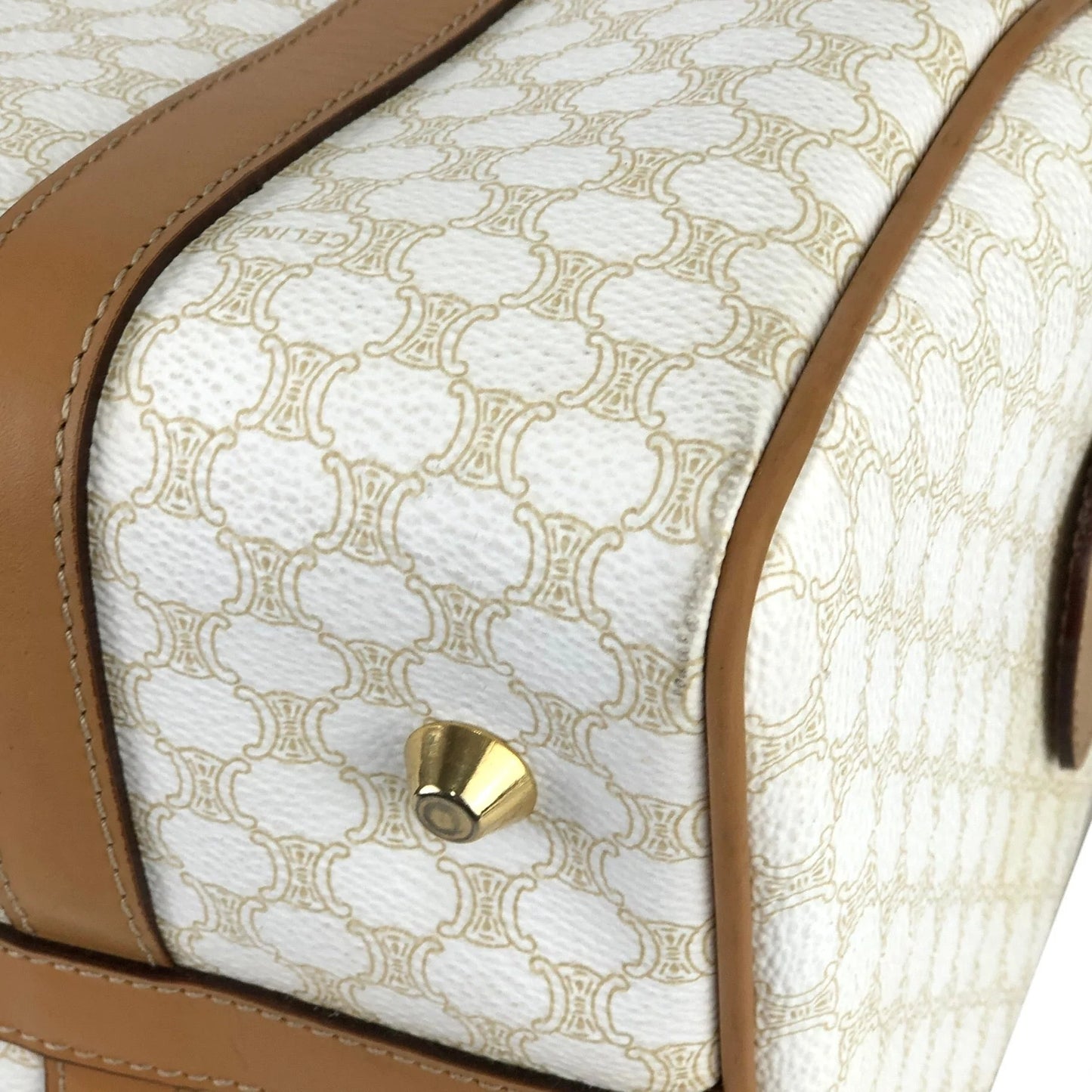 CELINE Macadam Blason embossed Bostonbag Handbag White Vintage Old Celine ceni8m