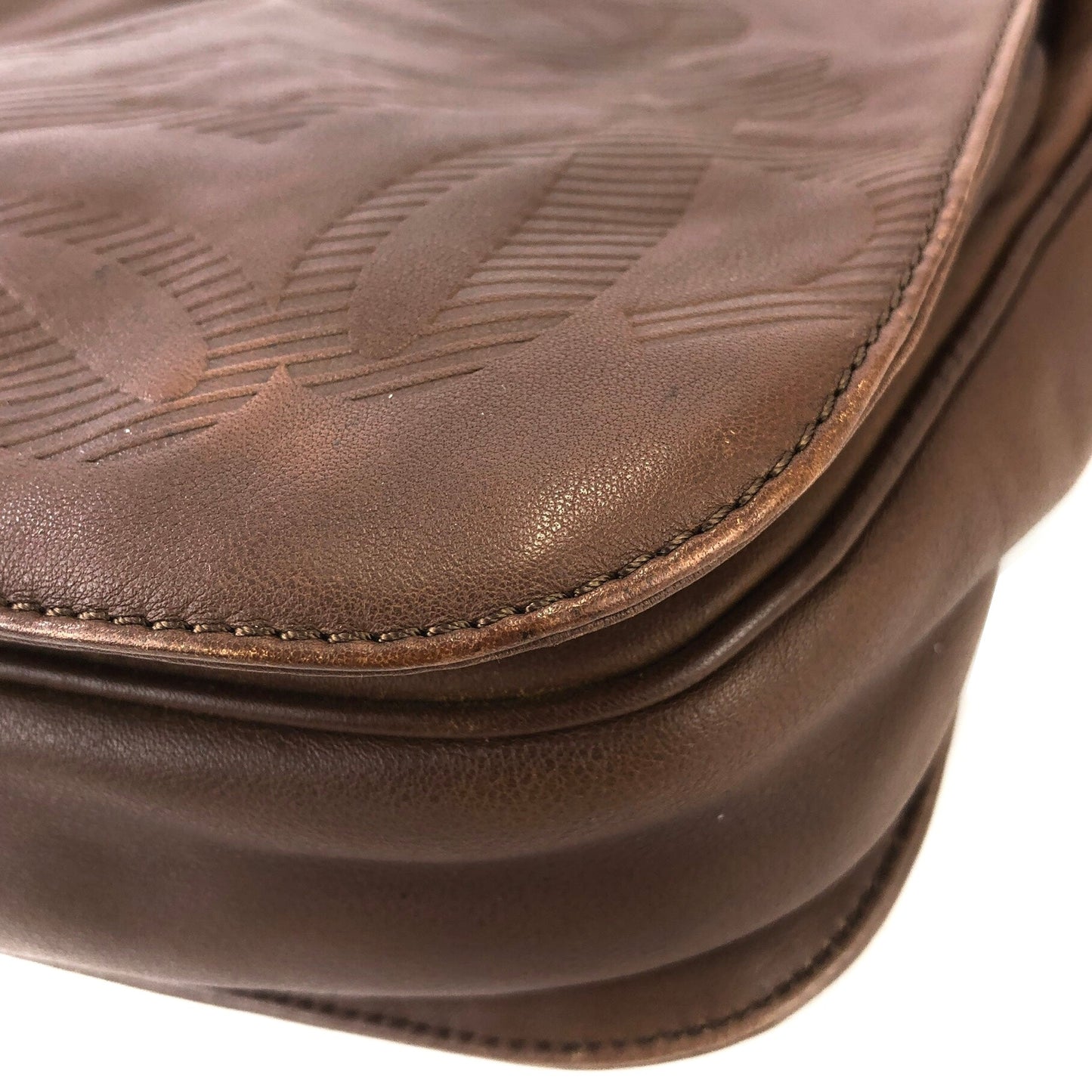 LOEWE Anagram Nappa leather Flap Drawstring Shoulder bag Brown Vintage Old x54hb4