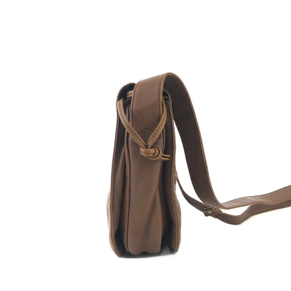 LOEWE Anagram Nappa 皮革翻蓋抽繩單肩包棕色復古舊 x54hb4