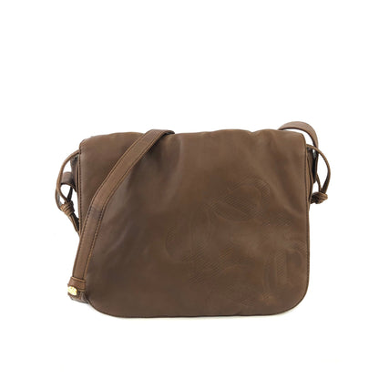 LOEWE Anagram Nappa 皮革翻蓋抽繩單肩包棕色復古舊 x54hb4