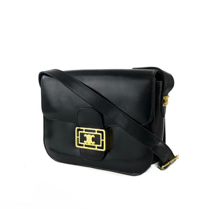 CELINE Blason Triomphe Leather Crossbody Shoulder bag Black Vintage Old celine pniuge