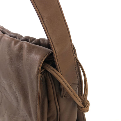 LOEWE Anagram Nappa 皮革翻蓋抽繩單肩包棕色復古舊 x54hb4