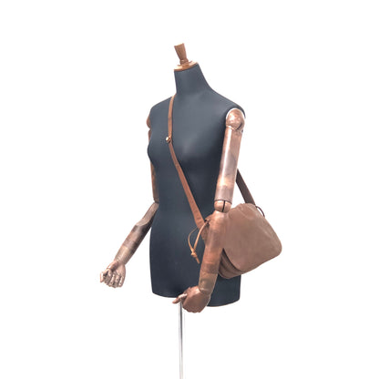 LOEWE Anagram Nappa 皮革翻蓋抽繩單肩包棕色復古舊 x54hb4