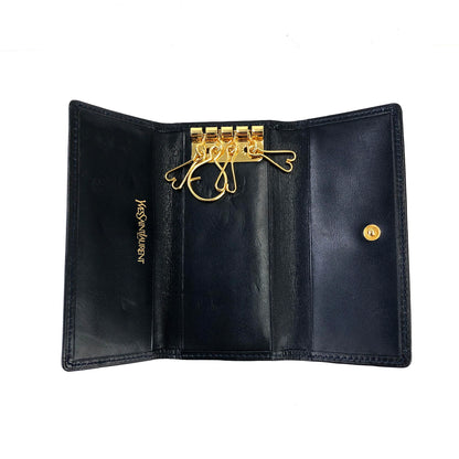 Yves Saint Laurent YSL motif leather key case dark navy w2js36