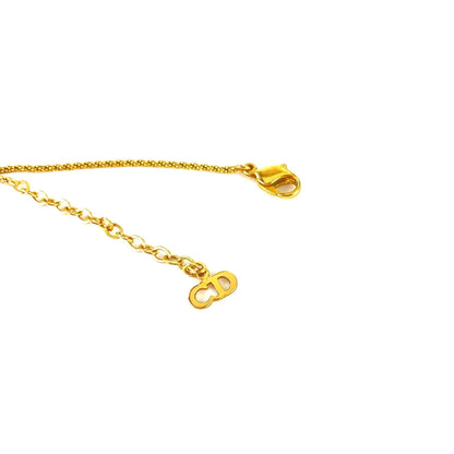 Christian Dior CD logo Rhinestone Square Necklace Gold Vintage Old jxfni8