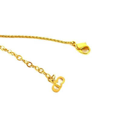 Christian Dior CD logo Rhinestone Square Necklace Gold Vintage Old jxfni8