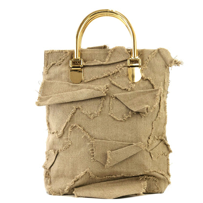 LOEWE Anagram logo Metal handle Fabric Handbag Beige Vintage ne5fzd