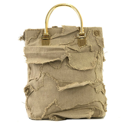 LOEWE Anagram logo Metal handle Fabric Handbag Beige Vintage ne5fzd