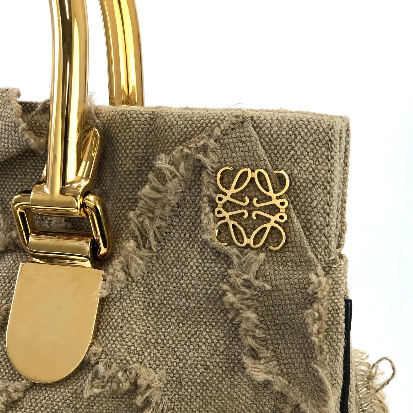 LOEWE Anagram logo Metal handle Fabric Handbag Beige Vintage ne5fzd