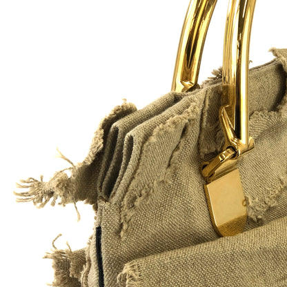 LOEWE Anagram logo Metal handle Fabric Handbag Beige Vintage ne5fzd