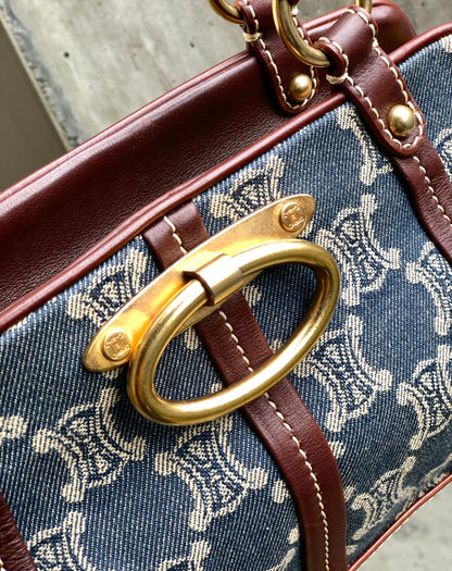 CELINE Paris Macadam Gancini Handbag Denim Indigo Vintage Old CELINE x8tkmu