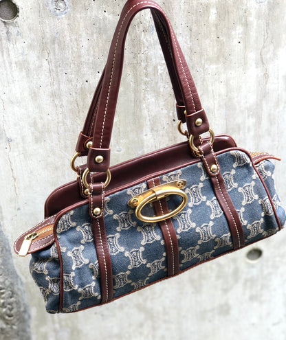 CELINE Paris Macadam Gancini Handbag Denim Indigo Vintage Old CELINE x8tkmu
