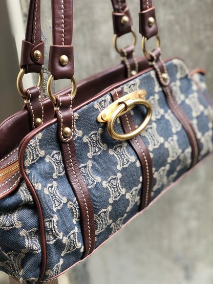 CELINE Paris Macadam Gancini Handbag Denim Indigo Vintage Old CELINE x8tkmu