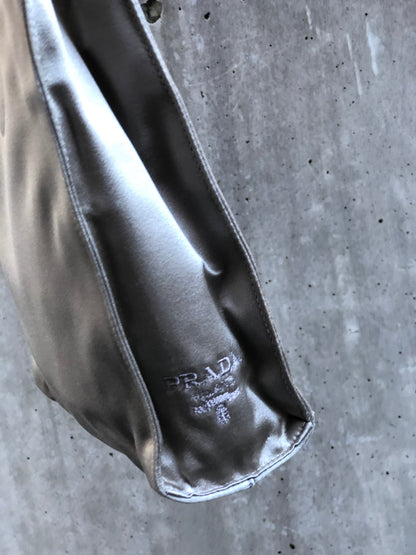 PRADA 標誌緞面迷你手提包袋銀色復古舊款 6aaarg