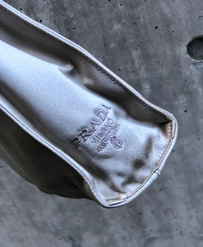 PRADA 標誌緞面迷你手提包袋銀色復古舊款 6aaarg