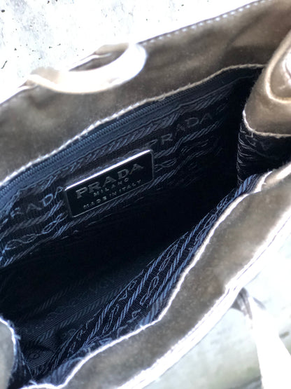 PRADA 標誌緞面迷你手提包袋銀色復古舊款 6aaarg