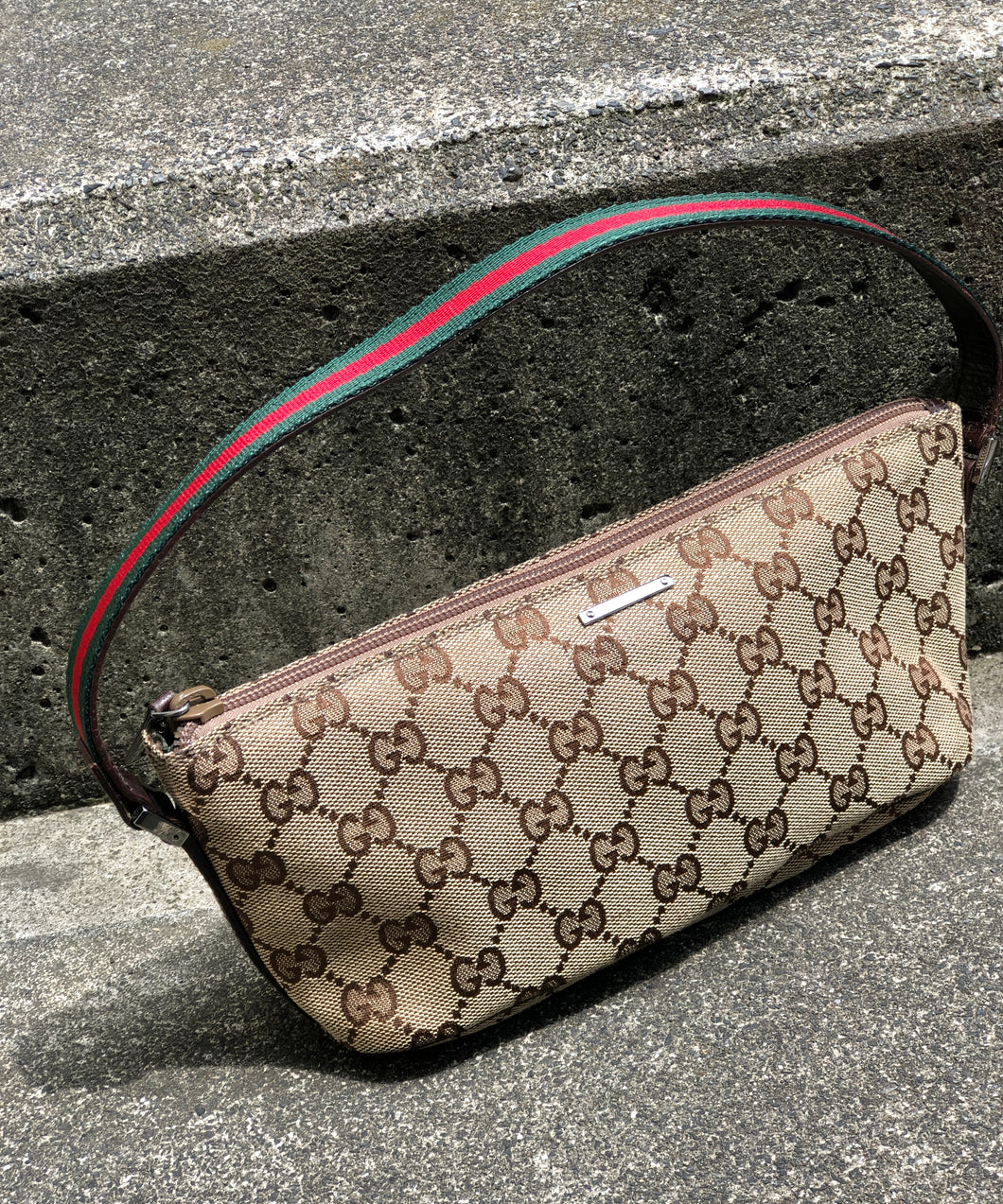 GUCCI sherry line GG canvas hobo mini bag accessory pouch handbag beige green vintage old Gucci s5hbds