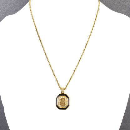 Christian Dior CD Stone Frame Octagon Necklace Gold Vintage Old fyfvvt
