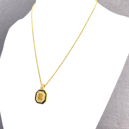Christian Dior CD Stone Frame Octagon Necklace Gold Vintage Old fyfvvt