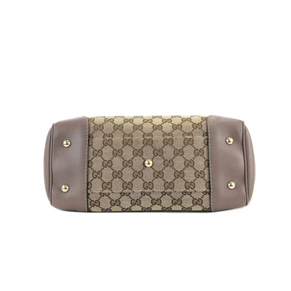 GUCCI GG帆布標誌緞帶皮革帆布MAYFAIR 257061手提包米色薰衣草灰色復古oldgucci tdg5wh